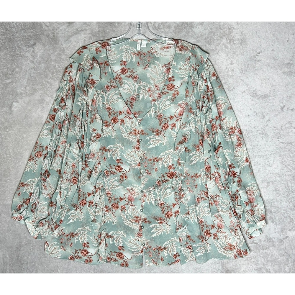 Cato Floral Ruffle Blouse 22‎ 24W Button Front Boho Romantic Fairy Cottagecore